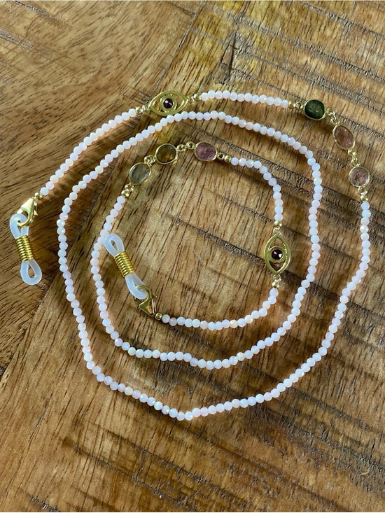 Accessories - Pink Beaded Glasses Chain with Evil Eye and Gemstone Accents